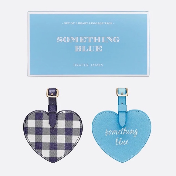 Draper James Something Blue Faux Leather Gingham Heart Luggage Travel Tag Set - Picture 1 of 11